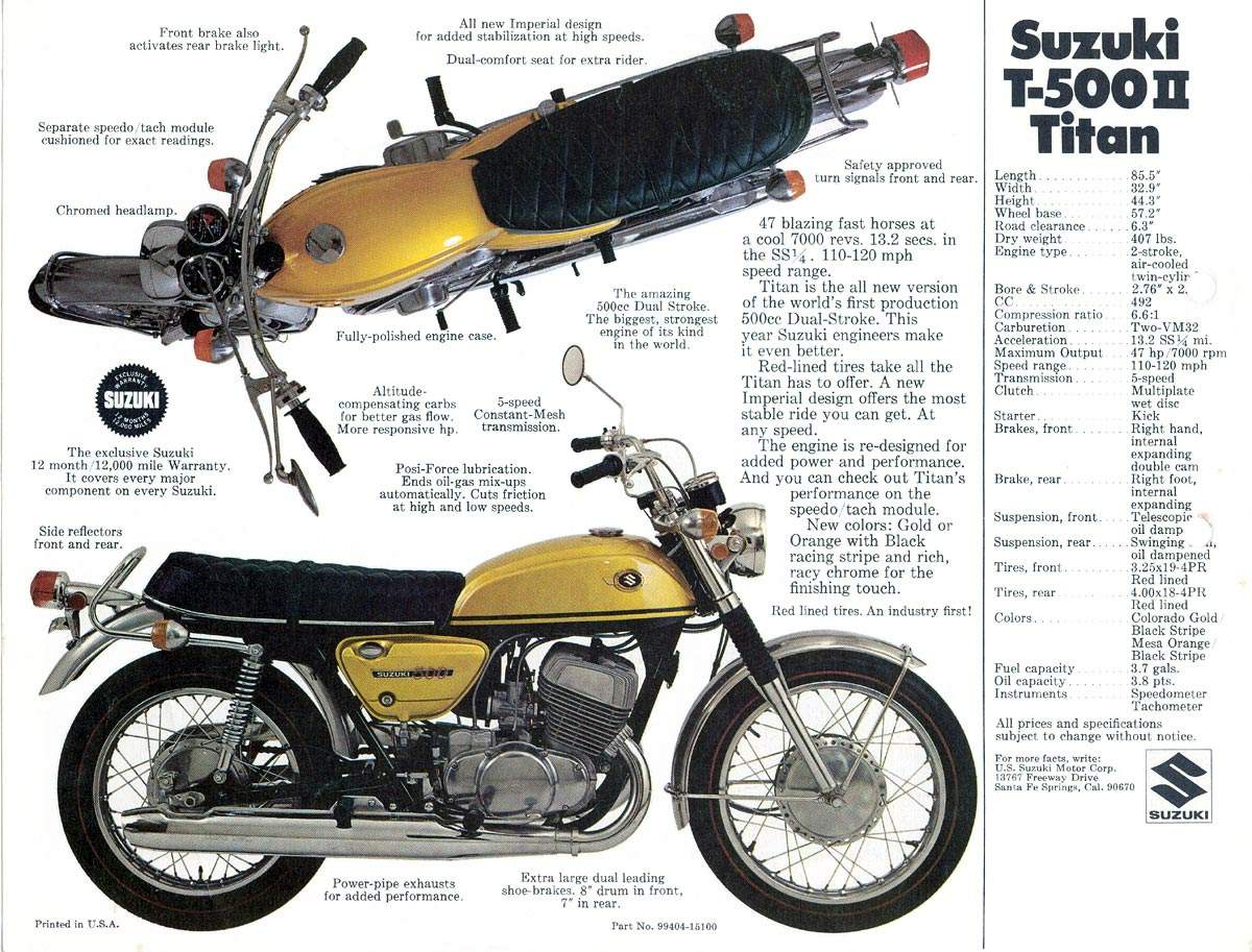 Мотоцикл Suzuki T 500 Titan 1968 фото
