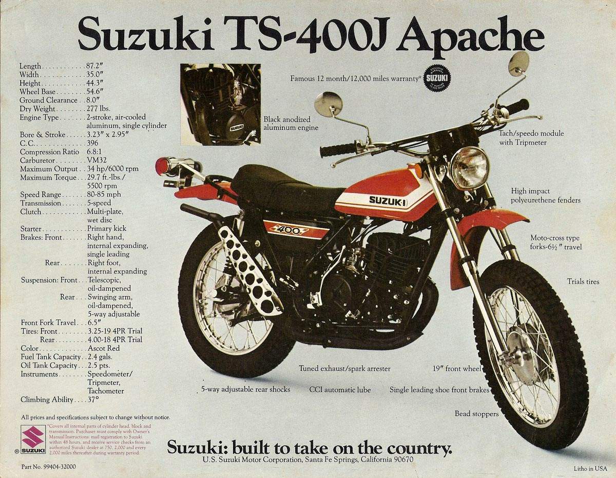Фотография мотоцикла Suzuki TS 400 Apache / Hustler 1972