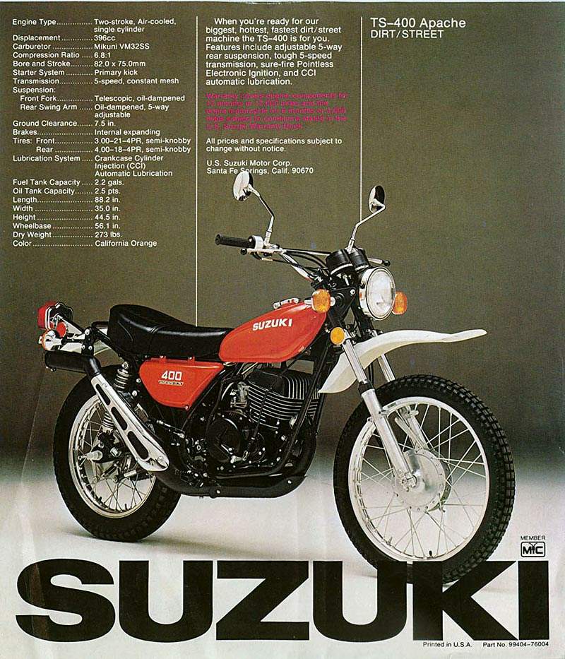 Мотоцикл Suzuki TS 400 Hustler 1976 фото