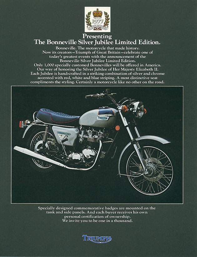 Мотоцикл Triumph Bonneville 750 T140V Sliver Jubilee 1977 фото