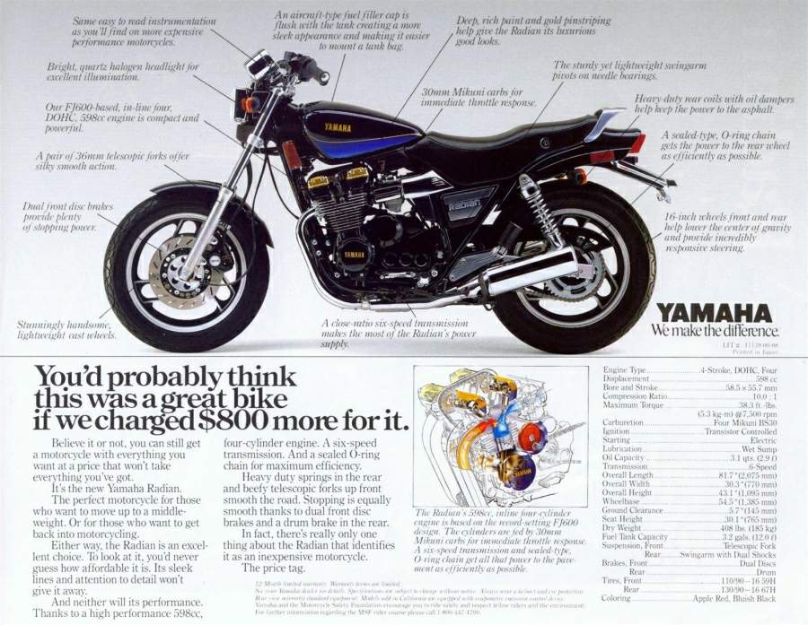 Мотоцикл Yamaha YX 600S Radian 1986 фото