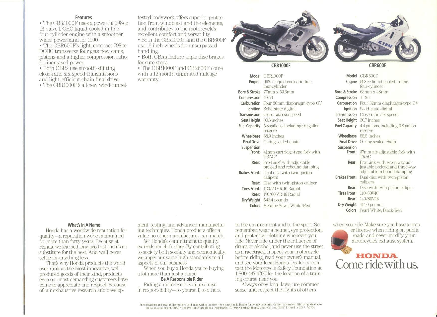 Мотоцикл Honda CBR 1000F 1990 фото