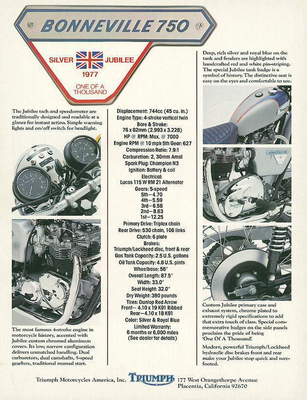 Мотоцикл Triumph T 140V 750 Bonneville Sliver Jubilee 1977 фото