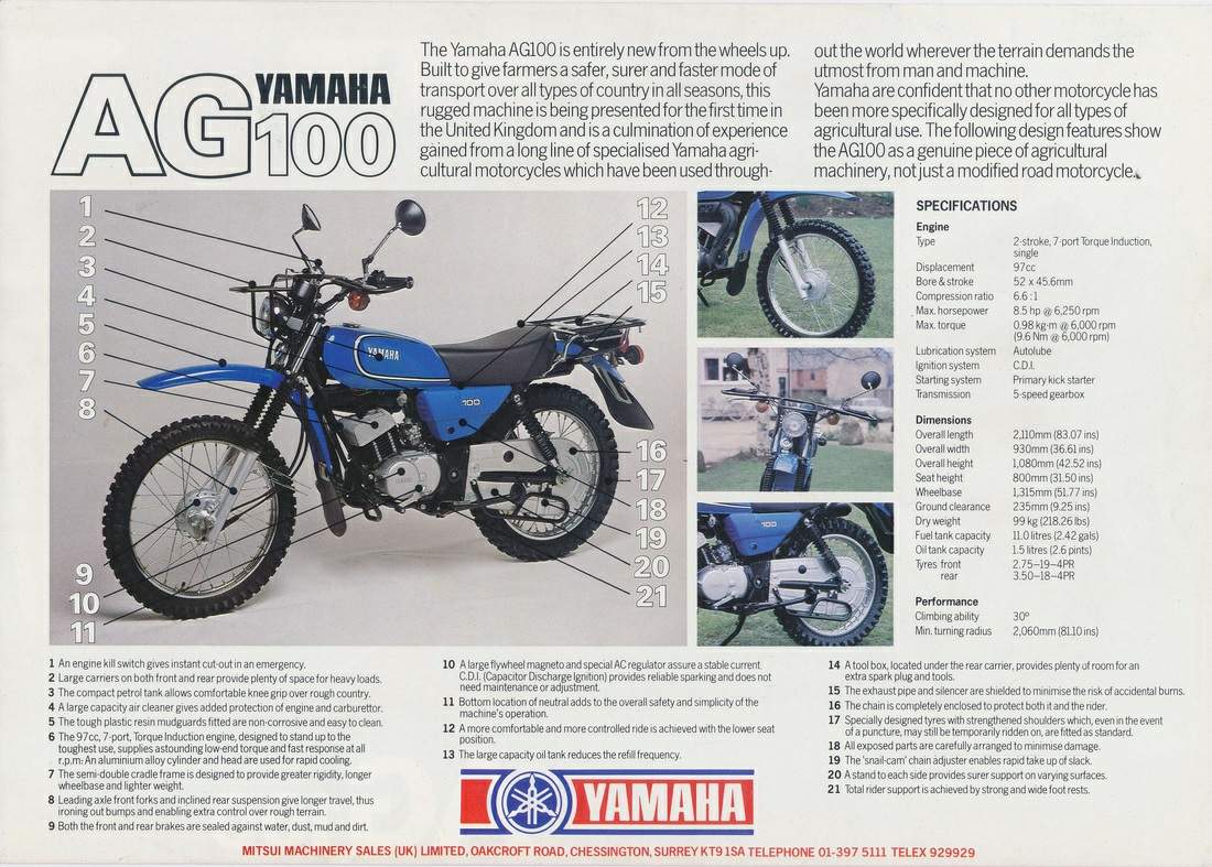 Мотоцикл Yamaha AG 100 1982 фото