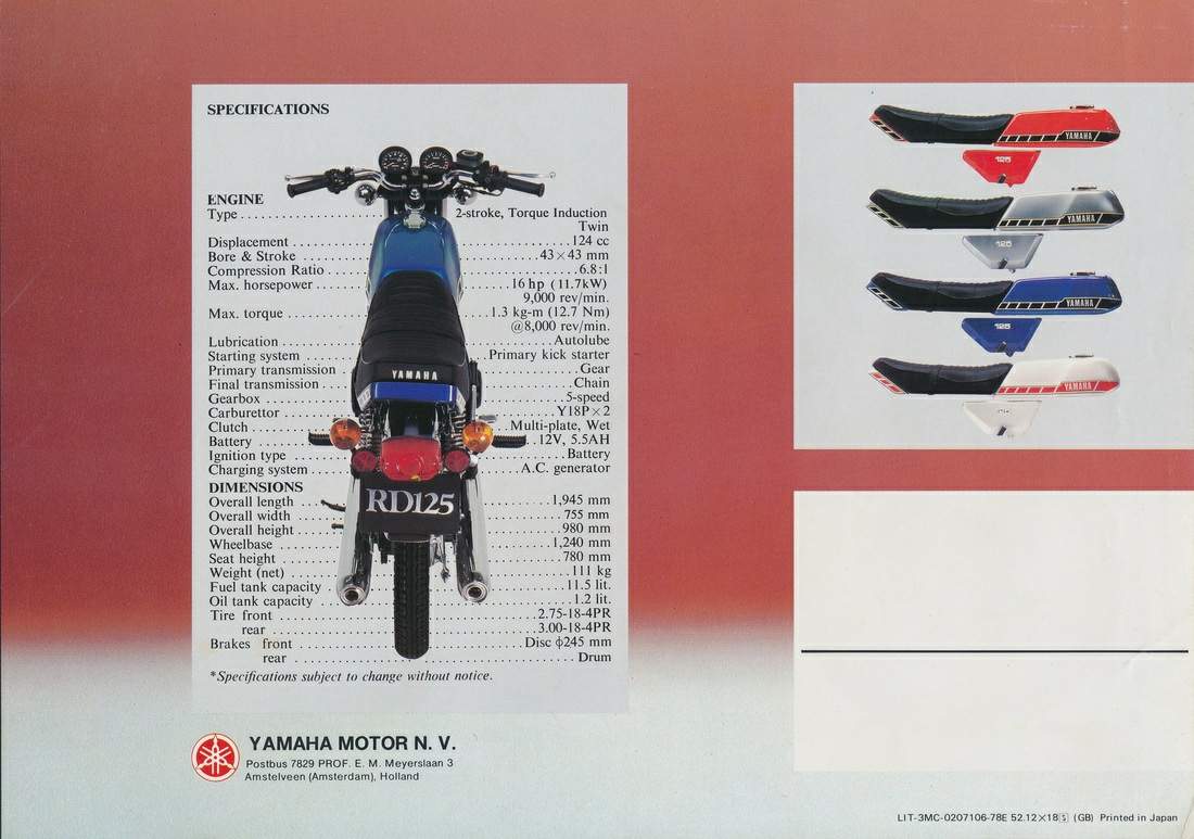 Мотоцикл Yamaha RD 125 1978 фото